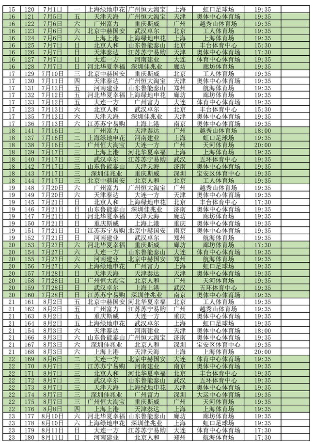 2019中超赛程时间表 开幕式将在深圳举行