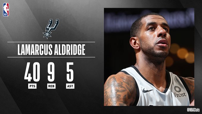 NBA官方评选最佳数据：阿尔德里奇40+9+5当选